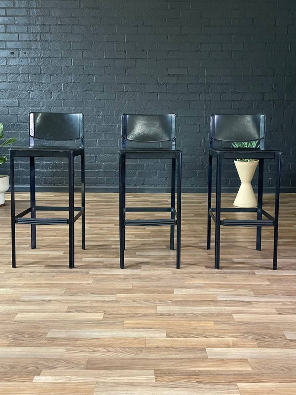 Set of 3 Post Italian Modern Leather Bar Stools by Matteo Grassi, c.1970’s