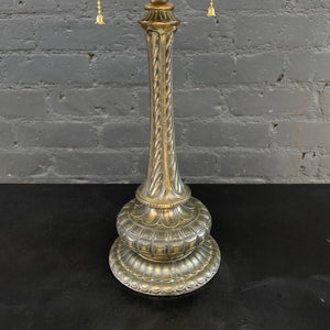Antique Bronze Table Lamp & Original Painted Glass  Shade, c.1930’s