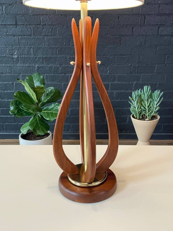 Mid-Century Modern Sculpted Walnut Table Lamp w/ Brass Accents, c.1960’s