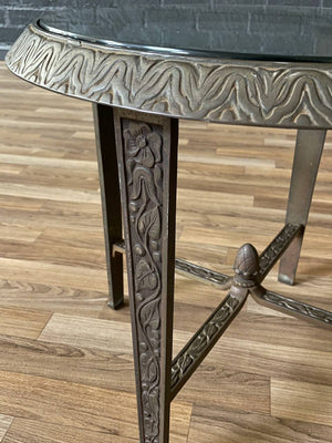 Art Deco Patinated Steel & Glass Side Table, c.1940’s