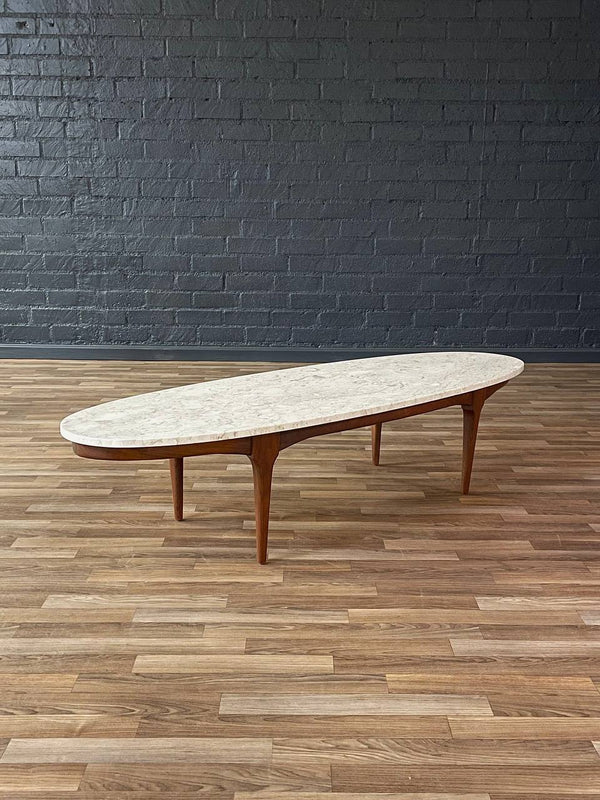 Mid-Century Modern Surfboard Style Marble & Walnut Coffee Table, c.1960’s