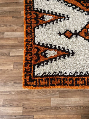 Vintage Mid-Century Modern Shag Rug w/ Geometric Tribal Pattern, c. 1970’s