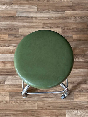 Mid-Century Industrial Chrome Adjustable Drafting Green Stool by Pedigo, c.1960’s