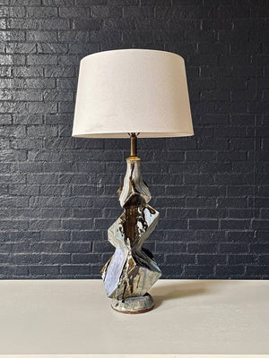 Mid-Century Brutalist Studio Ceramic Table Lamp w/ Sculptural Glazed Form, c.1960s