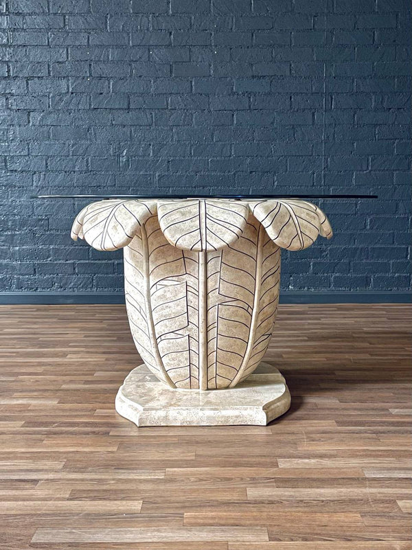 Post Modern Tessellated Stone Leaf Motif Split-Base Dining Table, c.1980’s