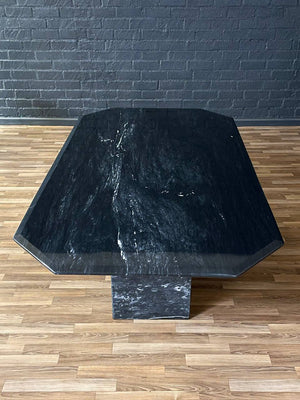 Italian Vintage Post Modern Black Marble Dining Table, c.1970’s