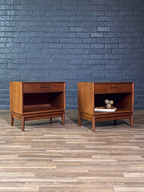Pair of Mid-Century Modern Walnut Night Stands w/ Bookcase by Drexel, c.1960’s