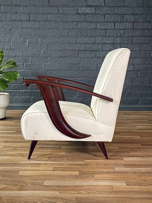 Mid-Century Italian Modernist Lounge Chair w/ Sculptural Wood Arms, c.1950’s