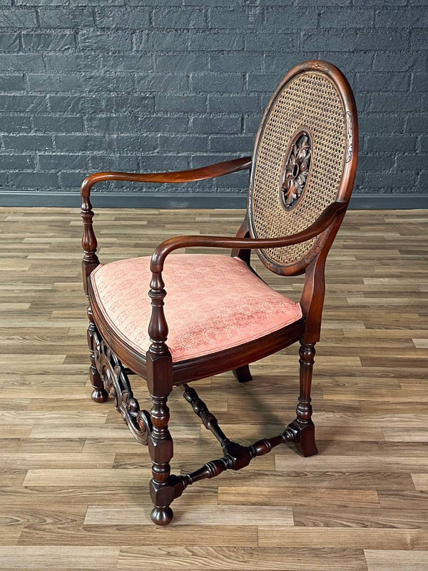 Victorian Renaissance Revival Carved Mahogany Armchair w/ Caned Oval Back, c.1950’s
