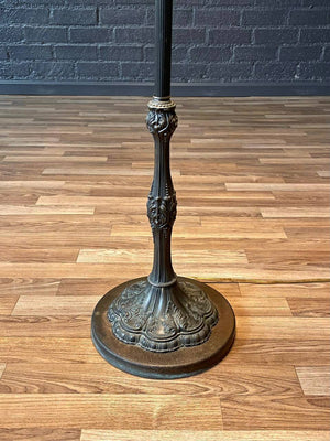 Vintage Art Nouveau Style Floor Lamp w/ Slag Glass Shade, c.1960’s