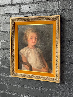 Antique California Portrait Oil Painting of Girl Sitting by Wanda Neumann, c.1920’s