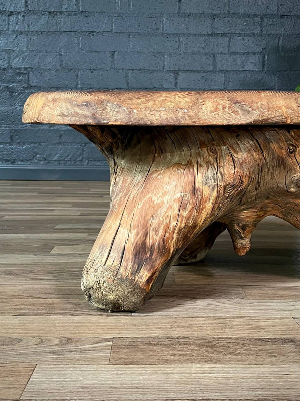 Mid-Century Organic Hand-Carved Live Edge Burl Wood Root Coffee Table or Bench, c.1960’s