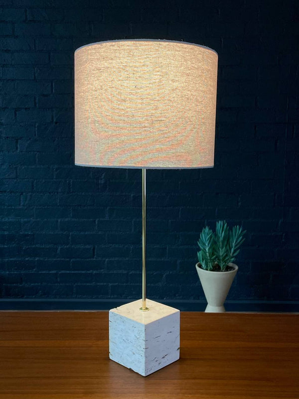 Mid-Century Modern Italian Travertine & Chrome Table Lamp, c.1960’s