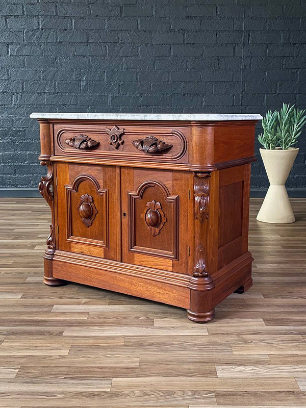 Antique American Walnut & Marble Top Cabinet, c.1900’s