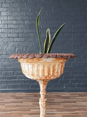 Antique American Victorian Cast Iron Pedestal Garden Urn, c.1930’s