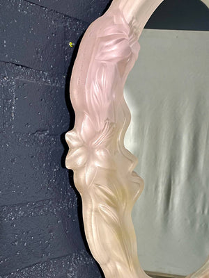 Vintage Art Nouveau Style Frosted Pink Lucite Figural Women Mirror, c.1980’s