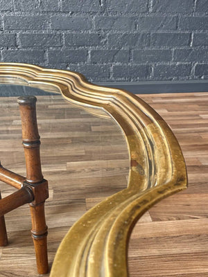 Mid-Century Brass Scalloped Glass Coffee Table w/ Faux Bamboo Base by Baker, c.1970’s
