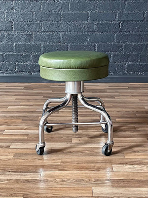 Mid-Century Industrial Chrome Adjustable Drafting Green Stool by Pedigo, c.1960’s
