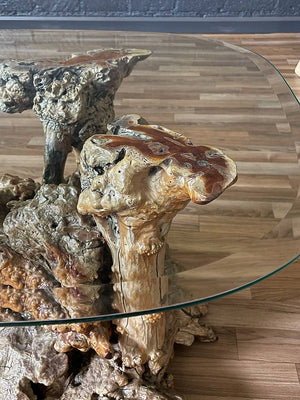 Mid-Century Modern Burl Root Side & Glass Side Table, c.1960’s