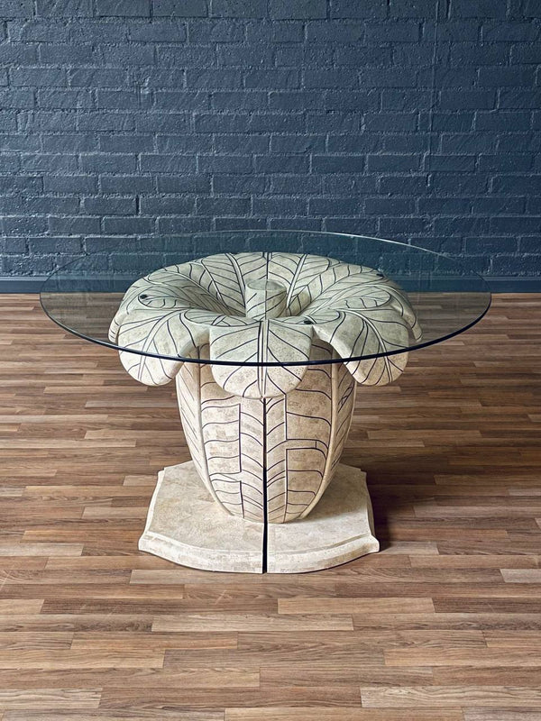 Post Modern Tessellated Stone Leaf Motif Split-Base Dining Table, c.1980’s