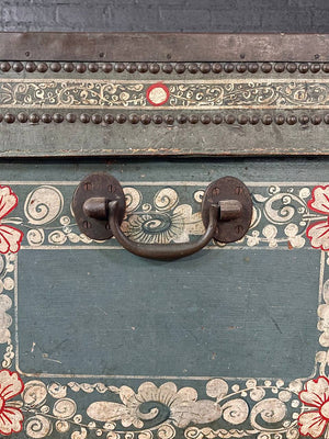 Antique Hand-Painted Indian Rajasthani Dowry Chest w/ Floral Motif, c.1890’s