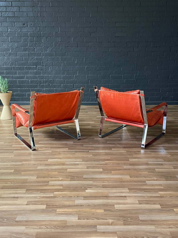 Pair of Mid-Century Modern Chrome & Leather Lounge Chairs, c.1970’s