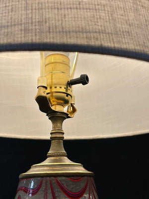Mid Century Modern Italian Murano Glass Table Lamp with Decoration & Brass Base, c.1970's