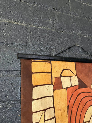 Mid-Century Modern  Abstract Figural Textile Wall Hanging Signed ORA, c.1960's