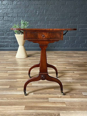 Traditional Duncan-Phyfe Drop-Leaf End Table with Tooled Leather Top, c.1930’s
