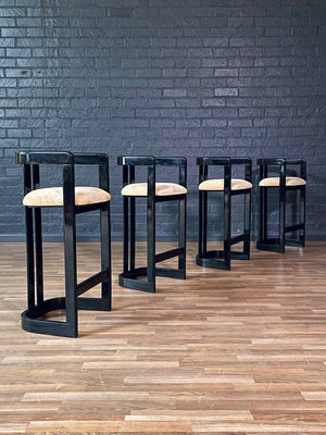 Set of 4 Vintage Post Modern Black Lacquered Bar Stools, c.1980s