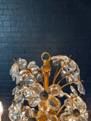 Italian Gilt Tole Floral Crystal Candelabra Table Lamp, c.1950’s