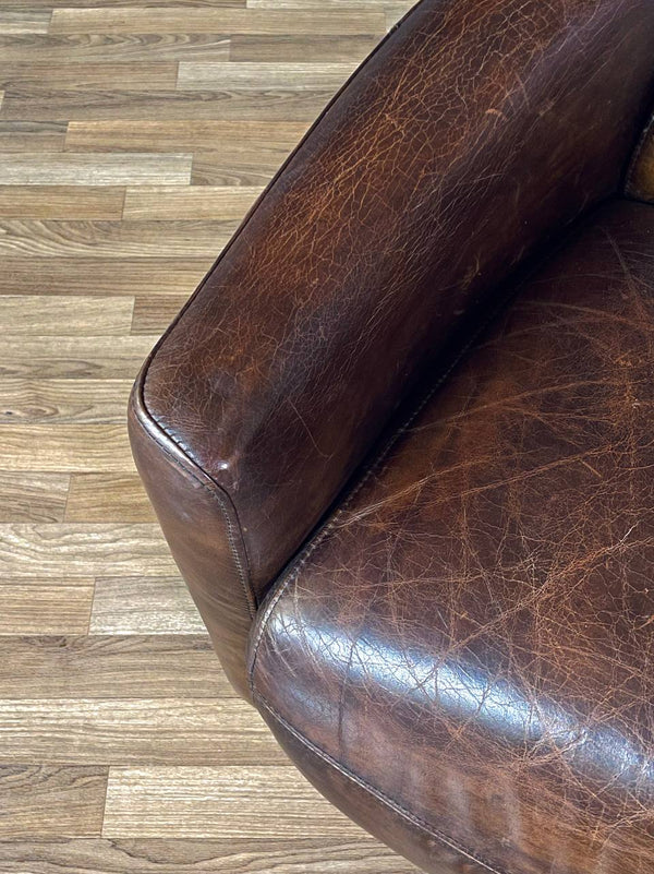 Pair of French Contemporary Art Deco Style Leather Club Chairs