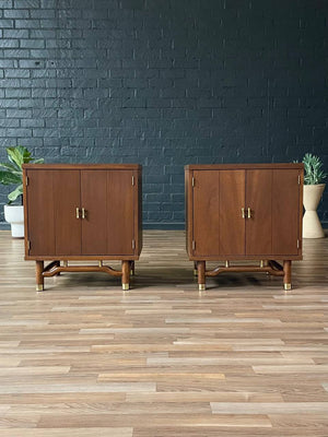 Pair of Mid-Century Modern Night Stands with Brass Accents, c.1960’s