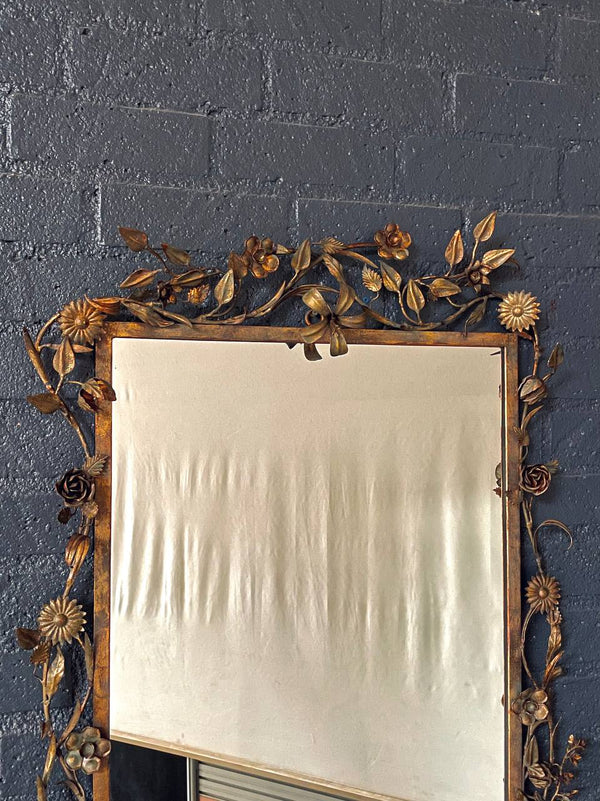 Italian Florentine Gilt Mirror w/ Floral & Ribbon Motifs, c.1940’s