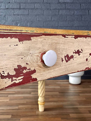 American Farmhouse Painted Oak Harvest Dining Table, Distressed Finish, 1940’s