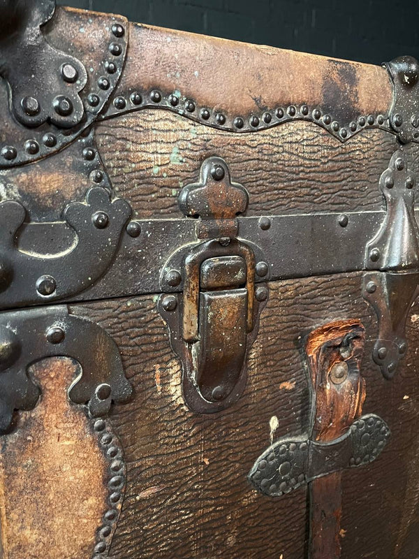 Antique Leather Steamer Trunk by Henry Pollack Trunk Co. c.1880