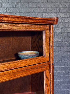 Vintage Arts & Craft Barristers Oak Bookcase w/ Glass Sliding Doors