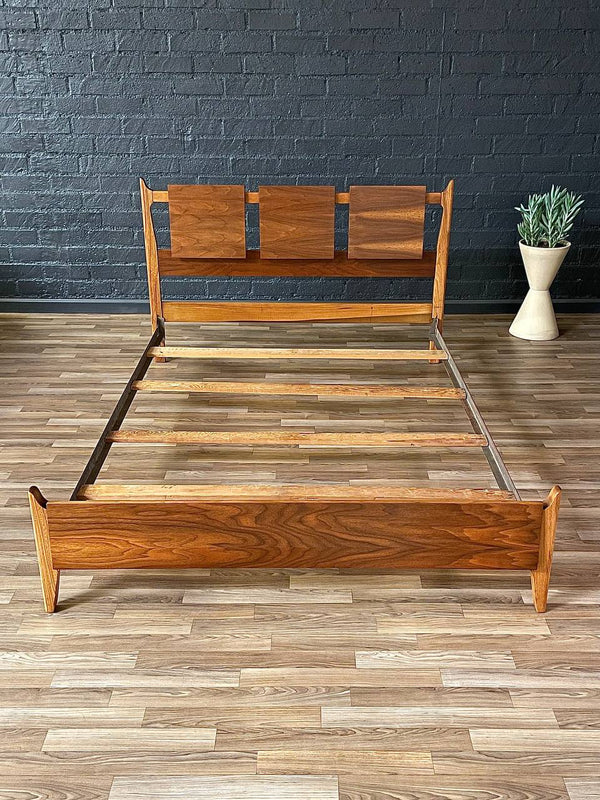 Mid-Century Modern Sculpted Walnut Full-Size Bed Frame by United Furniture, c.1960’s