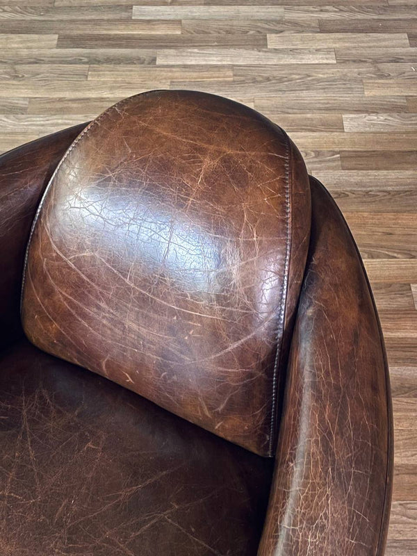 Pair of French Contemporary Art Deco Style Leather Club Chairs