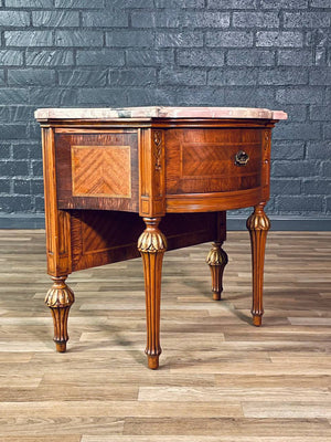 French Louis XVI Style Mahogany & Pink Marble-Top Night Stand, c.1920’s