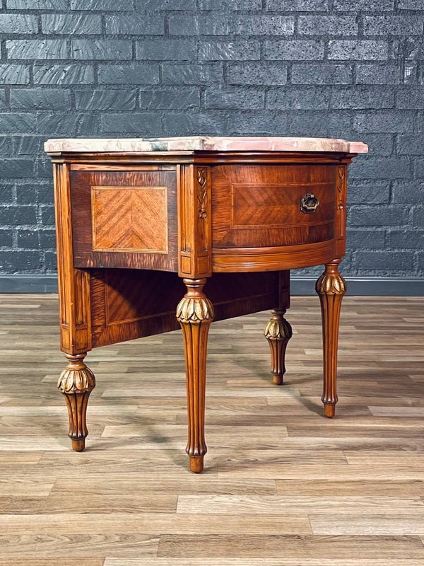 French Louis XVI Style Mahogany & Pink Marble-Top Night Stand, c.1920’s