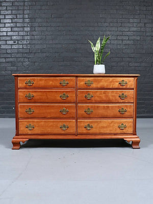 American Colonial Revival Cherry Wood & Brass Eight-Drawer Dresser by Kindel, c.1950's