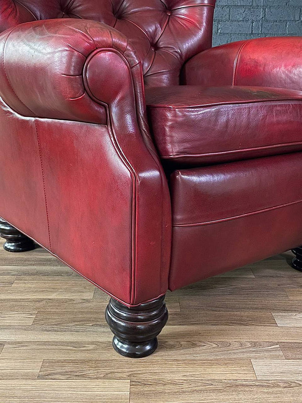 Ethan Allen Burgundy Leather Chesterfield Reclining Lounge Chair