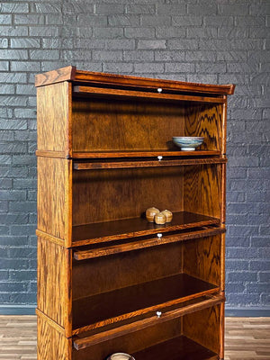 Vintage Arts & Craft Barristers Oak Bookcase w/ Glass Sliding Doors