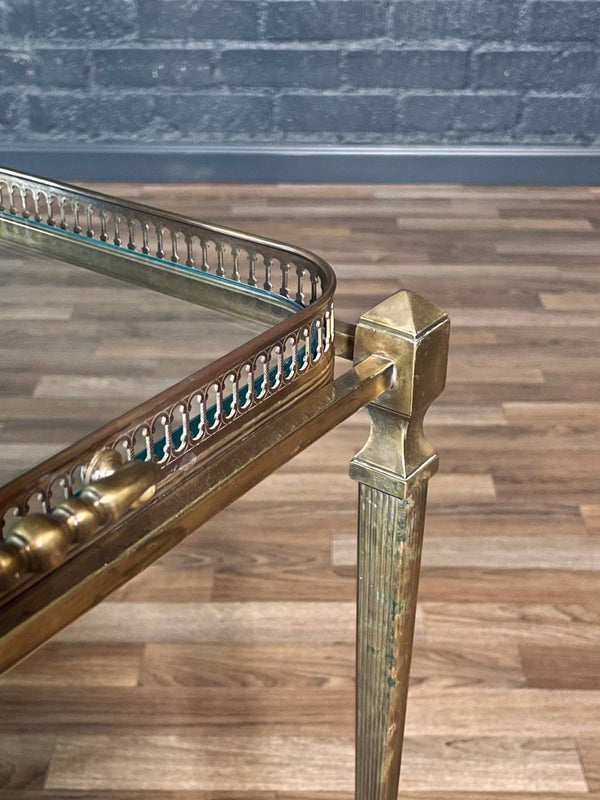 Vintage French Hollywood Regency Brass Service Cart w/ Bottle Holder, c.1960’s