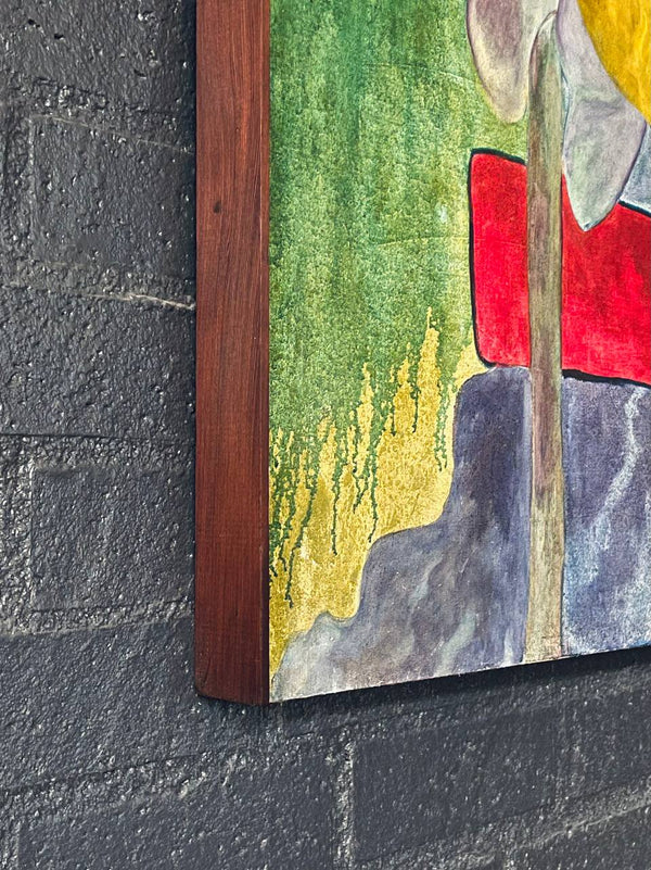 Seated Woman in Red Chair – Modernist Expressionist Painting by Jūratė, c.1975