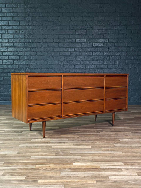 Mid-Century Modern 9-Drawer Walnut Dresser by Dixie, c.1960’s