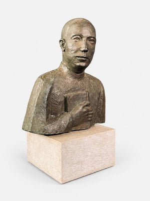 Patinated Bronze Scholar Bust on Marble Pedestal, c.1940's