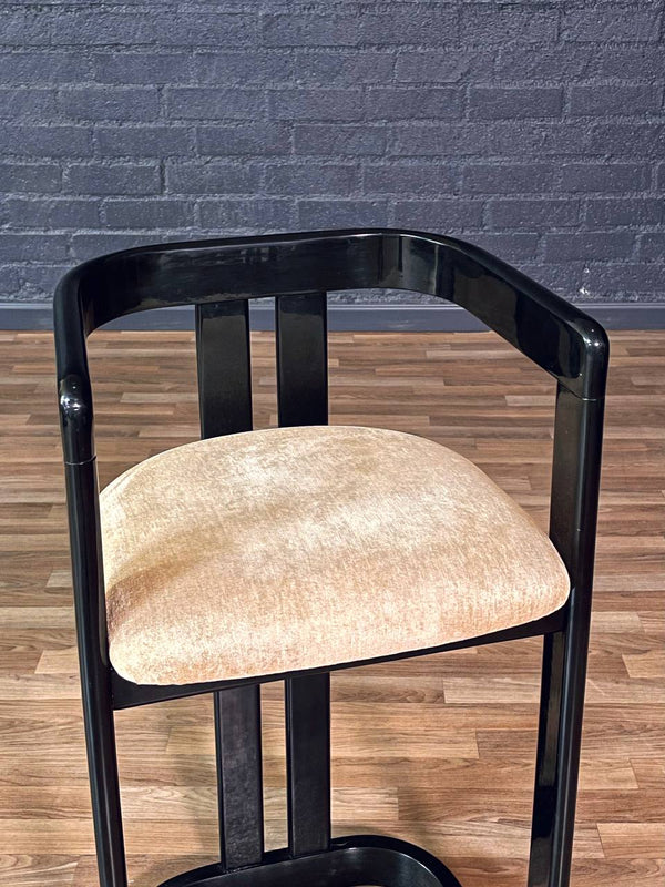 Set of 4 Vintage Post Modern Black Lacquered Bar Stools, c.1980s