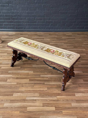 Vintage Spanish Baroque Carved Mahogany Bench, c.1950’s